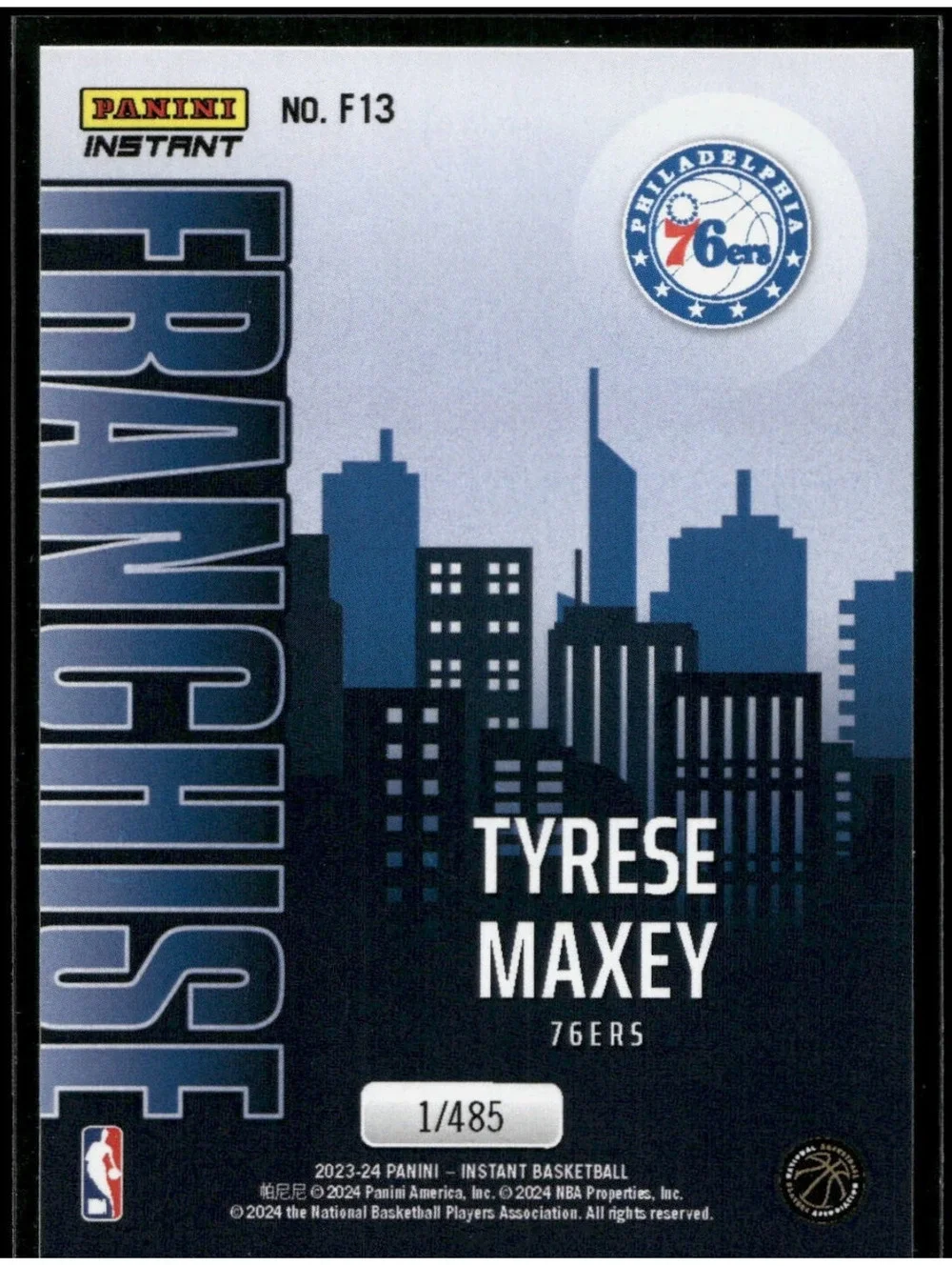 Tyrese Maxey 2023-24 NBA #13 Franchise Basketball Card Philadelphia 76ers 1/485
